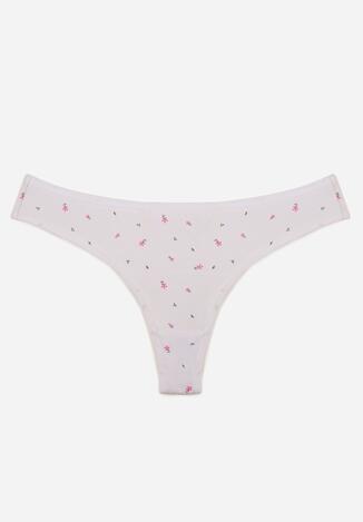 Białe Majtki Stringi z Bawełną w Kwiaty Calylia