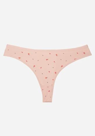 Jasnoróżowe Majtki Stringi z Bawełną w Kwiaty Calylia