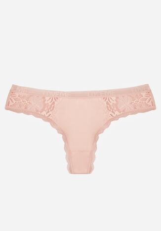 Jasnoróżowe Majtki Stringi z Subtelną Koronką z Bawełną Adriedah