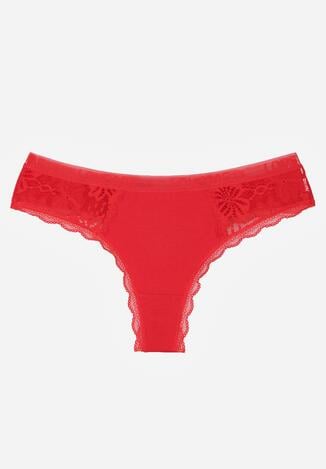 Czerwone Majtki Stringi z Subtelną Koronką z Bawełną Adriedah