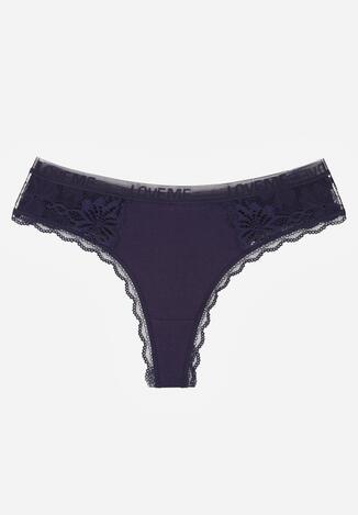 Granatowe Majtki Stringi z Subtelną Koronką z Bawełną Adriedah