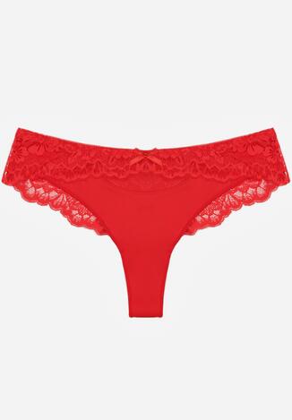 Czerwone Majtki Typu Stringi z Koronką Nedareanes