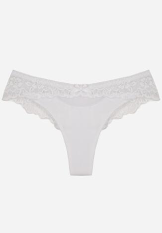 Białe Majtki Typu Stringi z Koronką Nedareanes