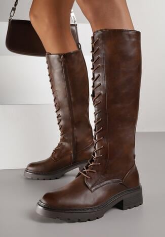 Brązowe Kozaki w Stylu Workerów Cahrarah