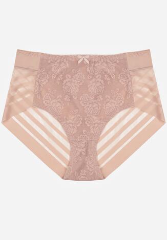 Różowe Majtki Figi z Wysokim Stanem Zdobione Koronką i Siateczką Helieth