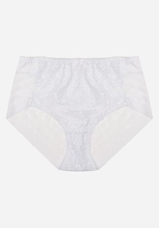 Białe Majtki Figi z Wysokim Stanem Zdobione Koronką i Siateczką Helieth