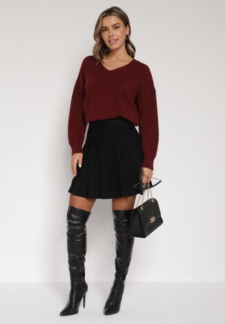 Czarna Plisowana Spódnica z Wiskozą z Wysokim Stanem Nesadoe