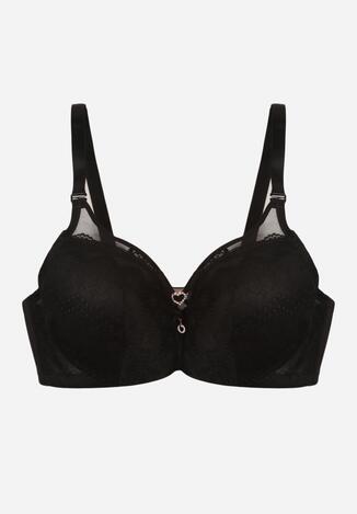 Czarny Koronkowy Biustonosz Ozdobiony Cyrkoniowym Sercem Galirope