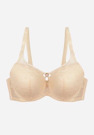 Jasnobeżowy Koronkowy Biustonosz Ozdobiony Cyrkoniowym Sercem Galirope