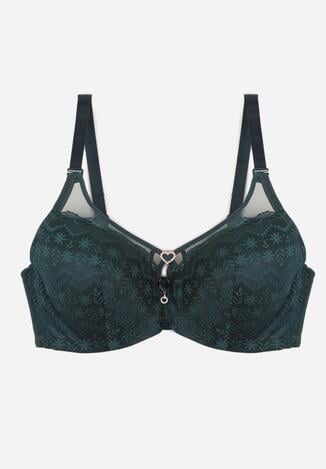 Ciemnozielony Koronkowy Biustonosz Ozdobiony Cyrkoniowym Sercem Galirope