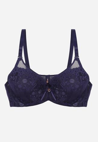 Granatowy Biustonosz z Koronką i Transparentną Wstawką Heliphine