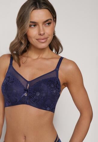 Granatowy Biustonosz z Koronką i Transparentną Wstawką Heliphine