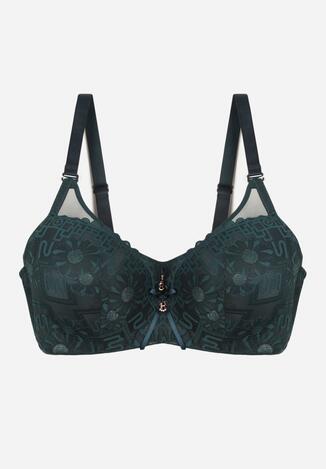 Ciemnozielony Biustonosz z Koronką i Transparentną Wstawką Heliphine