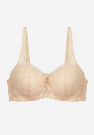 Jasnobeżowy Biustonosz z Koronką i Transparentną Wstawką Heliphine