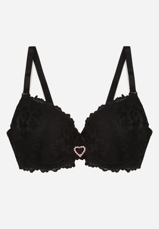 Czarny Biustonosz z Koronką i Sercem z Cyrkonii Coratune