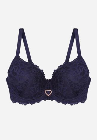 Granatowy Biustonosz z Koronką i Sercem z Cyrkonii Coratune