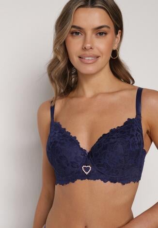 Granatowy Biustonosz z Koronką i Sercem z Cyrkonii Coratune