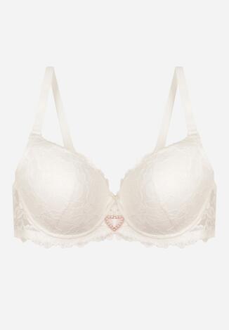 Jasnobeżowy Biustonosz z Koronką i Sercem z Cyrkonii Coratune