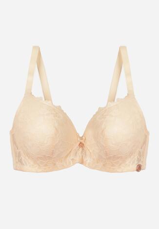 Jasnobeżowy Koronkowy Biustonosz z Kokardką Nealenia