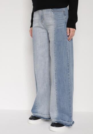 Niebieskie Dwukolorowe Jeansy o Szerokim Kroju z Wysokim Stanem Seronore