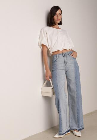 Niebieskie Dwukolorowe Jeansy o Szerokim Kroju z Wysokim Stanem Seronore