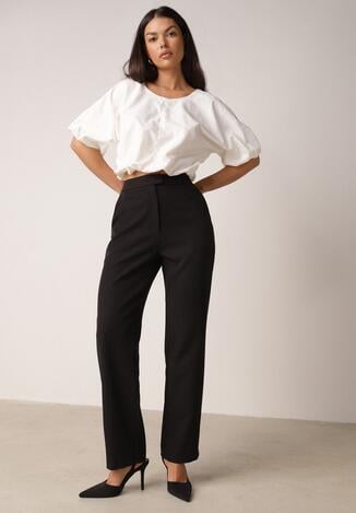 Czarne Proste Spodnie Garniturowe VICES z Wysokim Stanem Zellryna