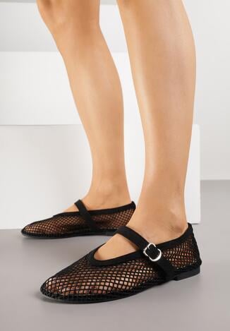 Czarne Siateczkowe Balerinki Appletwinkle