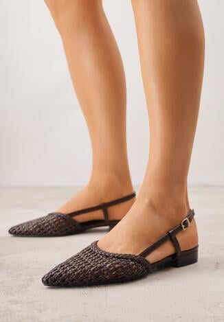 Brązowe Sandały Ozdobione Plecionką Melorah