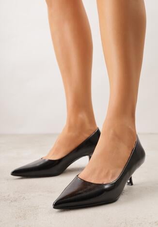 Czarne Czółenka na Obcasie Typu Kaczuszka Hollybloom