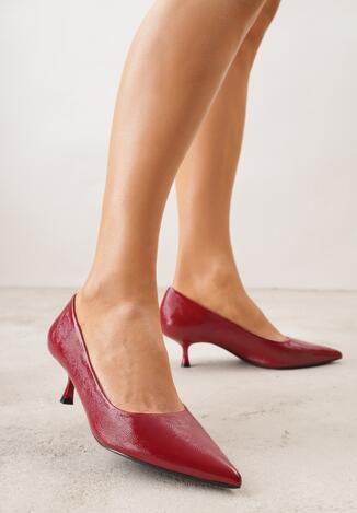 Bordowe Czółenka na Obcasie Typu Kaczuszka Hollybloom