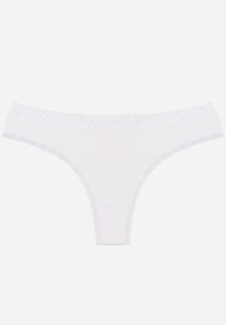 Białe Majtki z Bawełną Typu Stringi Ozdobione Koronką Cirilise