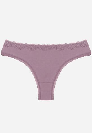 Fioletowe Majtki z Bawełną Typu Stringi Ozdobione Koronką Cirilise