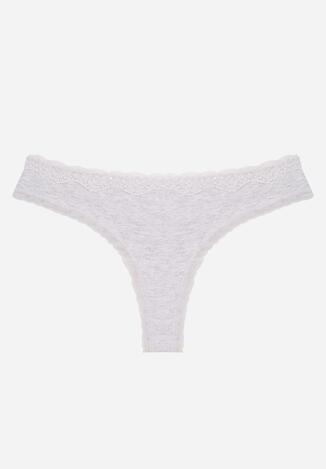 Szare Majtki z Bawełną Typu Stringi Ozdobione Koronką Cirilise