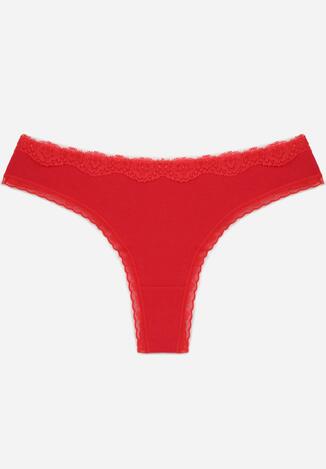 Czerwone Majtki z Bawełną Typu Stringi Ozdobione Koronką Cirilise