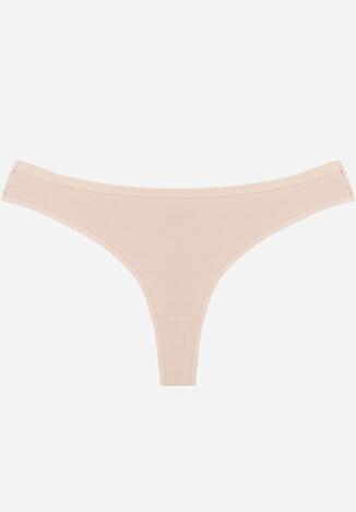 Beżowe Majtki Typu Stringi z Bawełną Asoia