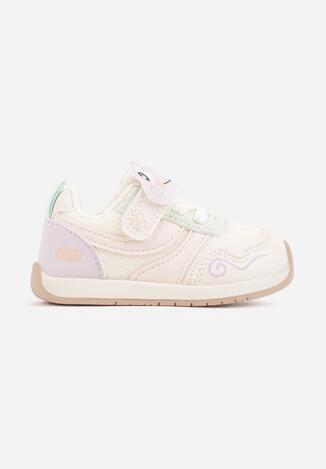 Beżowe Buty Sportowe Sneakersy ze Skórzaną Wkładką i Aplikacjami 3D Calonisse