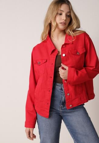 Czerwona Bawełniana Kurtka Jeansowa Perimea