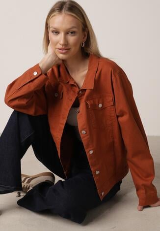 Brązowa Bawełniana Kurtka Jeansowa Perimea