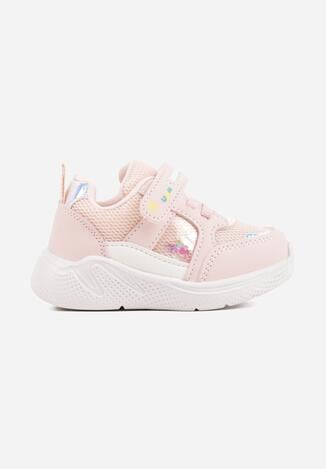 Różowe Buty Sportowe Sneakersy na Grubej Podeszwie z Metalicznymi Ozdobami Salanore