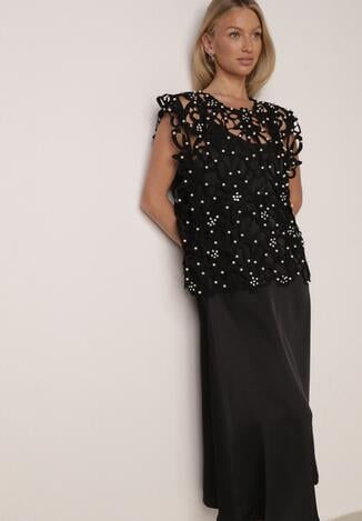 Czarna Satynowa Sukienka na Ramiączka z Wiskozy i Bawełny z Narzutką Messishis