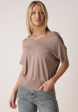 Brązowa Bluzka z Wiskozą o Nietoperzowym Kroju Oromeda