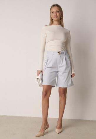 Niebieskie Szorty z Wysokim Stanem Bermudy z Paskiem Haidis