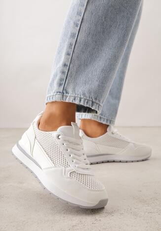 Białe Sneakersy z Siateczką i Antypoślizgową Podeszwą Katala