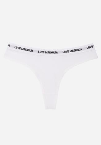 Białe Majtki Typu Stringi z Bawełną i Napisami Veza