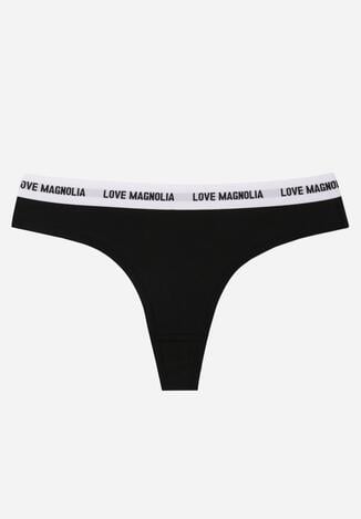 Czarne Majtki Typu Stringi z Bawełną i Napisami Veza