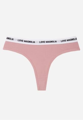 Różowe Majtki Typu Stringi z Bawełną i Napisami Veza