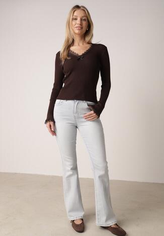 Niebieskie Jeansy Typu Dzwony z Bawełną i Wysokim Stanem Nesanthe