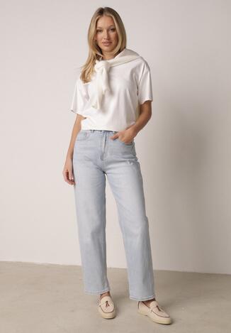 Niebieskie Bawełniane Jeansy o Kroju Mom Fit z Wysokim Stanem i Paskiem Pribena