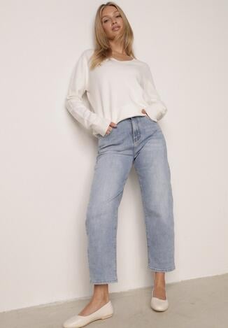 Niebieskie Jeansy Mom Fit z Bawełną Przed Kostkę z Wysokim Stanem Andrele