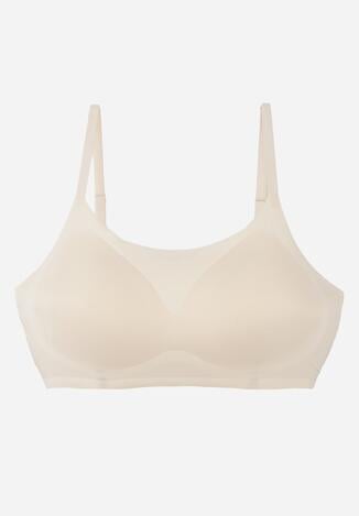 Jasnobeżowy Bezszwowy Biustonosz Bez Fiszbin z Usztywnianymi Miseczkami Leavessa